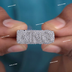 925 Silver <b>Iced</b> Out KING Letter Band <b>Ring</b> VVS Moissanite Diamond 925 Silver Hip Hop Jewelry - Product Image 2