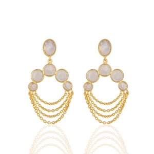 สีเขียวนิลและน้ำนม Chalcedony 925ต่างหูเงินออกแบบต่างหูเงินชุบทองต่างหูเงิน - Product Image 4