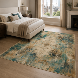 Netline Home Noble Watercolour Muted Green Abstract <b>Washable</b> <b>Rug</b> - Product Image 2