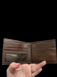 Cartera de cuero de vaca marrón hecha a mano para hombre, billetera corta de nailon RFID, cadenas de botones plegables a presión de negocios Vintage, logotipo impreso Delgado - Product Image 2