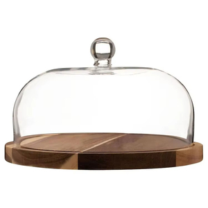 Cúpula para Pastel Antigua y Base de Madera, Soporte para Pastel de Madera de Acacia - Product Image 1