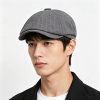Boina octogonal vintage de sarga unisex con diseño de espiga, gorra plana de 8 paneles, ajustable para uso diario.