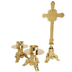 Set d'autel Crucifix et bougeoir en laiton Set d'autel gravé à la main Fournitures d'église disponibles au prix de gros - Product Image 6