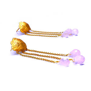 Quartz rose fête porter 925 argent Sterling Celeb Style pierres précieuses mariage femmes porter des boucles d'oreilles - Product Image 3