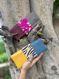 Real Handmade Recycled Animal Print Fur Leather Women Clutch Stylish Stubby <b>Rainbow</b> Color Multiuse Purse ATM <b>Card</b> Holder Wallets - Product Image 4