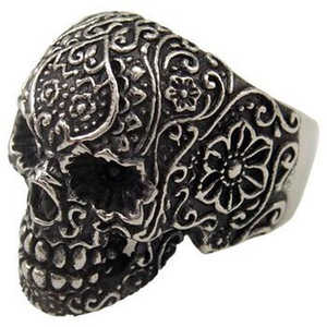 Anillo de Calavera de Acero Inoxidable para Hombre, Estilo Motero, con Incrustaciones Plateadas, Tallas 8-14, Estilo Moderno - SR43 - Product Image 4