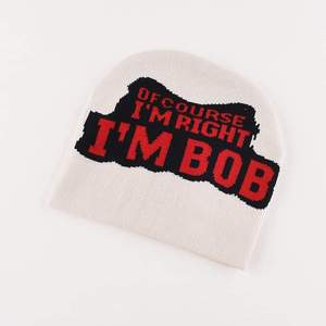 Gorro de Jacquard acrílico personalizado de moda de invierno al por mayor, gorro con patrón de letras de bordado alto, fácil de ajustar, calentador de cabeza de tamaño libre - Product Image 4