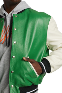 Chaqueta Universitaria de Béisbol para Hombre de la Mejor Calidad, Logotipo Bordado Personalizado, Talla Grande, Manga de Cuero, Cuerpo de Lana, para Invierno - Product Image 2