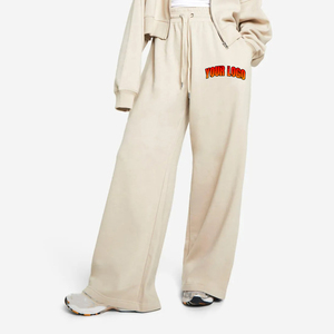 Pantalon de survêtement décontracté à jambes larges pour femmes avec logo personnalisé taille haute DTF imprimé pantalon de jogging confortable pour femmes - Product Image 1