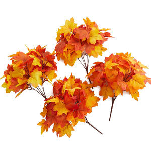 卸売手作り枝シルク葉茎人工プラスチック秋植物バンドル布葉フェスティバル用 - Product Image 1