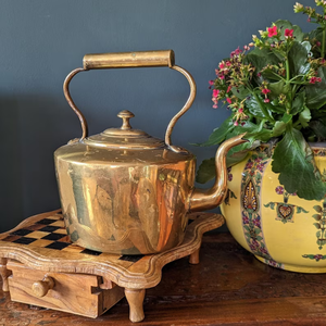 Antique Victorian Brass <b>Kettle</b> with Lid Metal <b>Tea</b> <b>Kettle</b> Handle and Spout Vintage Home Kitchenalia Victoriana - Product Image 1