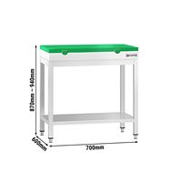 Table de travail commerciale en acier inoxydable PREMIUM - 700x600mm - avec étagère inférieure - avec planche à découper verte