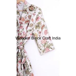 Vêtement de nuit long en coton biologique vintage pour femmes, robe kimono matelassée Kantha, fabrication artisanale, mode indienne pour les festivals, veste confortable - Product Image 6