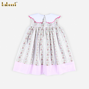 Robe Fille DR4625 à Motifs Floraux Brodés à la Main avec Nœud et Accents de Perles - ODM Enfants Automne 100% Coton Certifié OEKO-TEX Coupe Trapèze - Product Image 5