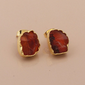 Boucles d'oreilles en cornaline naturelle avec pierres précieuses, texture dorée, style papillon, minuscule fleur, bijoux bohème en pierre de naissance, boucles d'oreilles - Product Image 5