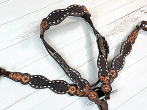 Juego de Brida y Collarín para Caballo de Cuero con Diseño de Cesta Oscura, Bordado con Puntadas Decorativas, Estilo Western, Personalizado para Equitación - Product Image 4