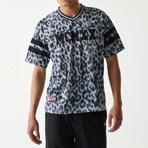 Maillot de football américain rétro en maille à imprimé léopard noir, coupe ample, court, personnalisable avec nom et numéro, maillot de sport en maille - Product Image 1