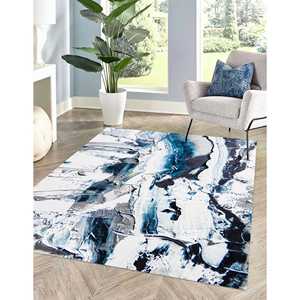 Alfombra con Trazos de Pincel en Tonos Azules, Alfombras de Moda, Alfombra Estampada, Alfombra de Chenilla - Product Image 4