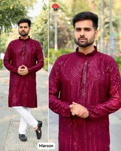 Kurta de mariage traditionnel pour homme Maruti Fashion de qualité supérieure, en rayonne brodée avec des sequins, coupe classique, pyjama pour l'Inde et le Pakistan - Product Image 4