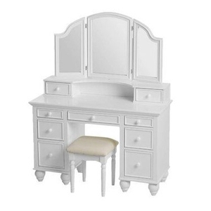 Meja rias Vanity Perancis <span class=keywords><strong>9</strong></span> laci warna putih, cermin rias buatan tangan kayu Solid Modern untuk ruang tamu asal Indonesia - Product Image 1