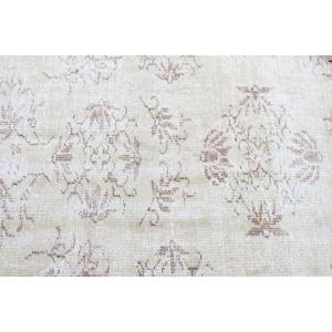 4.3x4.4 ft Round Turkish Rug, Vintage Rug, White <b>Brown</b> Floral <b>Wool</b> Rug - Product Image 4