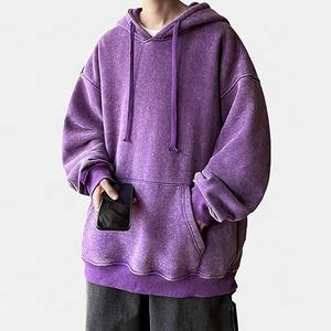 Sweat à capuche oversize pour femme en tricot délavé vintage, coupe ample, broderie de logo personnalisée, style rétro streetwear, confortable et durable - Product Image 3