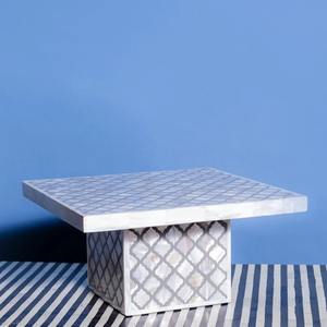 Soporte de pastel de incrustaciones de hueso redondo decorativo con diseño geométrico Soporte de pastel de incrustaciones de hueso hecho a mano con patrón de motivo de flor artística - Product Image 6