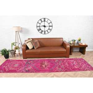 Alfombra Herki, Alfombra Turca de 2.9x10.8 pies, Alfombra Marroquí Rosa de Lana - Product Image 1