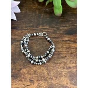 Navajo Strung <b>Sterling</b> <b>Silver</b> Graduated Beaded 3 Strand <b>Bracelet</b> - Product Image 3