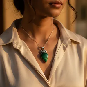 Pendentif goutte d'eau en malachite naturelle, en argent 925 plaqué rhodium, charme solitaire classique pour un usage quotidien, unisexe - Product Image 3
