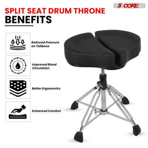 5 Core Drum Throne 5 <b>Padded</b> Split Spine Support 4 Legged 350Lb Capacity Black Swivel 360 Degree Rotation Drummer <b>Stool</b> - Product Image 6