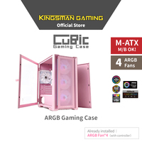 KINGSMAN GAMING MicroATX Mid Tower PC Case 4 ARGB Fans 4-Port USB Tempered Glass Side Panel 300mm GPU Support Stock