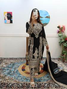 Costume Salwar Kameez en soie de qualité supérieure avec broderie, entièrement cousu, tenue de soirée, robe traditionnelle pakistanaise - Product Image 2