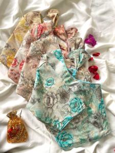 Beau chemisier à col en V en rayonne pur coton hauts modestes d'été formels avec motif de crochet avant imprimé en feuille sans rembourrage - Product Image 5