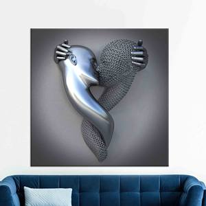 Impresión Artística en Lienzo de Pareja Besándose en 3D, Color Plateado Moderno, Lienzo Enrollado - Product Image 1