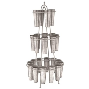 Grand support de jardinière galvanisé de qualité supérieure décoration de jardin en métal noir galvanisé 3 seaux présentoir floral - Product Image 5