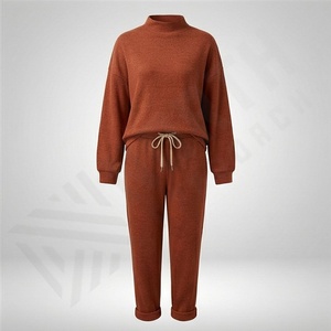 Conjunto Deportivo de 2 Piezas para Mujer, Otoño Invierno, Estilo Vintage, Color Sólido, Sudadera con Capucha y Pantalones Largos, Ropa Deportiva para Gimnasio, 100% Algodón - Product Image 1