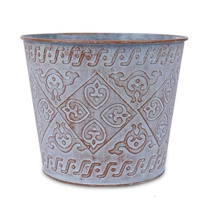 Maceta galvanizada de hierro metálico Maceta de alta calidad Maceta decorativa y maceta Lavado blanco y acabado oxidado - Product Image 1