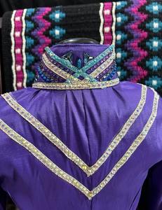 Camisa roja de espectáculo occidental para mujer con mangas de lentejuelas y cuello de diamantes de imitación + almohadilla de sillín inspirada en Navajo | Rodeo Bling Outfit - Product Image 5