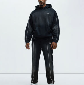 Ensemble de survêtement pour homme avec logo personnalisé, 2 pièces, sweat-shirts à fermeture éclair et pantalons de survêtement larges et amples, streetwear, survêtement délavé à l'acide, effet délavé au soleil - Product Image 1