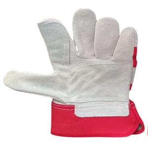 Double Palm Split Leather Rigger <b>Gloves</b> Cotton Lining Anti-Cut Anti-Impact Anti-Slip Anti-Heat Industrial Work Safety <b>Gloves</b> <b>Red</b> - Product Image 2