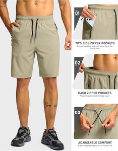 กางเกงขาสั้นเดินป่าผ้าฝ้าย100% สำหรับผู้ชายกางเกงขาสั้นลำลองยืดได้3กระเป๋ามีซิป - Product Image 4