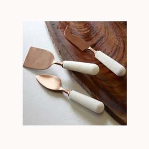 Meilleure vente fait main en acier inoxydable, métal plaqué or rose avec poignée en marbre plat, ensembles de couverts en vrac de créateur - Product Image 1