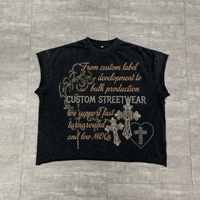 Débardeur Homme Personnalisé 100% Coton, Impression DTG, Effet Délavé Acide, Coupe Muscle, Bord Brut, Strass