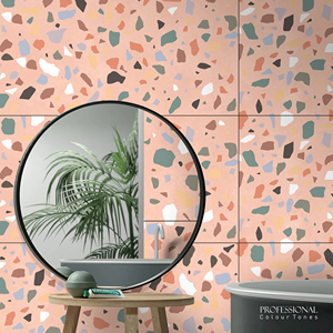 Carreaux en porcelaine émaillée de qualité supérieure LICZERO, aspect terrazzo pêche, finition sculptée - Product Image 1