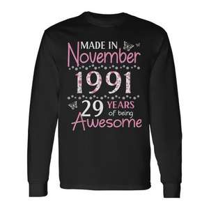 T-shirt à manches longues « 29 Years of Being Awesome », fabriqué à la main, promotionnel, pour anniversaire de novembre 1991 - Product Image 1