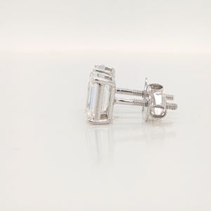 Pendientes de Moissanita con Corte Esmeralda de 2 Quilates, Regalo de Aniversario de Boda o Compromiso Cristiano para Mujer, Oro Blanco Sólido de 14k, Lujosos - Product Image 4