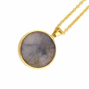 Collar con colgante de labradorita de Fuego Azul Natural de 15mm para mujer, diseño minimalista delicado, joyería chapada en oro de plata de ley fina - Product Image 6