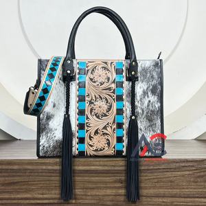 กระเป๋าโท้ทหนังแท้ลายตารางดอกไม้ ดีไซน์หรูหรา รุ่นใหม่ล่าสุด ปี 2025 สำหรับผู้หญิง - Product Image 1