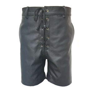 Pantalones cortos de cuero Retro para hombre a la moda con cordones elegantes y ropa de calle al por mayor OEM superventas - Product Image 1